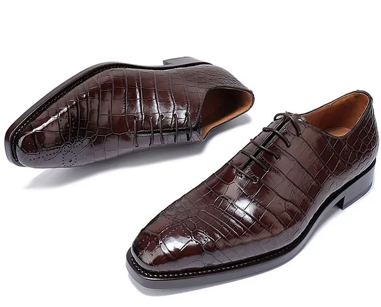 Handmade Men Alligators Shoes Men Brown Crocodile texture oxford style Shoe