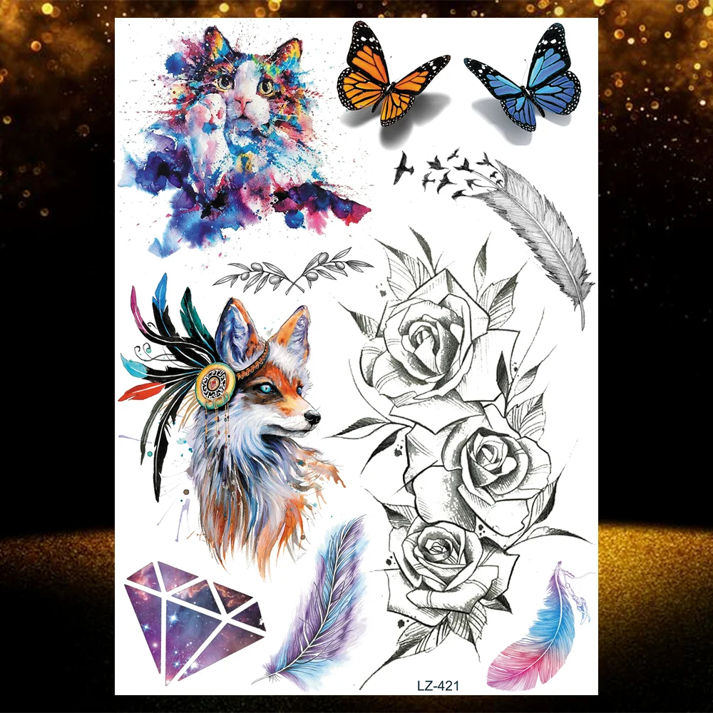 sdrawing Wolf Forest Temporary Tattoos For Children Tiger Geometric Fake Tatoos Mountain Triangle Elk Tatoo Sticker Body Art