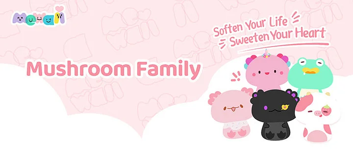 Mewaii™ Pink Cow Kawaii Mushroom Stuffed Animal Plush Squishy Toy