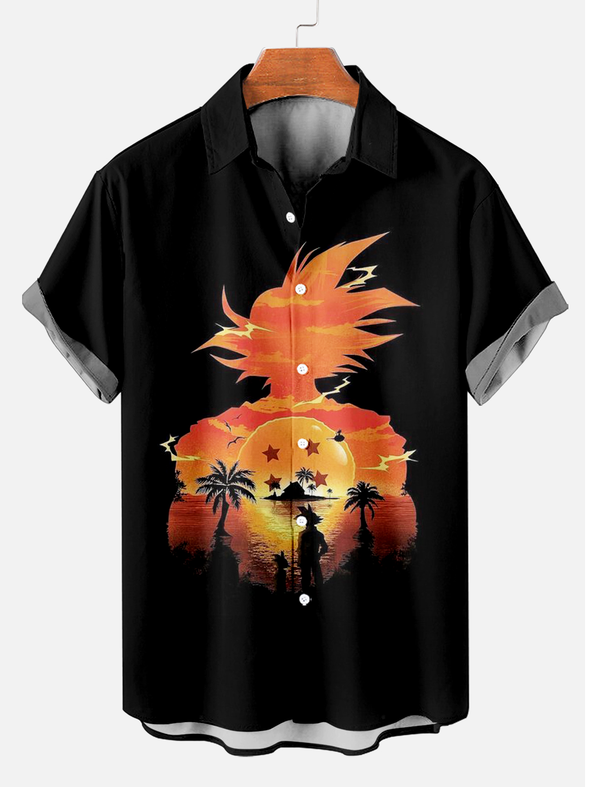 Men's Classic Anime Silhouette Short-Sleeved Printed Shirt PLUSCLOTHESMAN