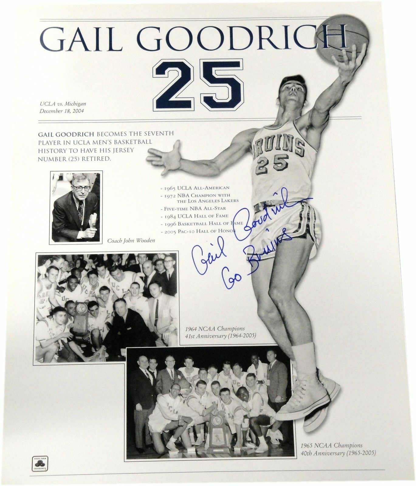 Gail Goodrich Hand Signed Autographed 20x24 Photo Poster painting UCLA Bruins LA Lakers Wooden