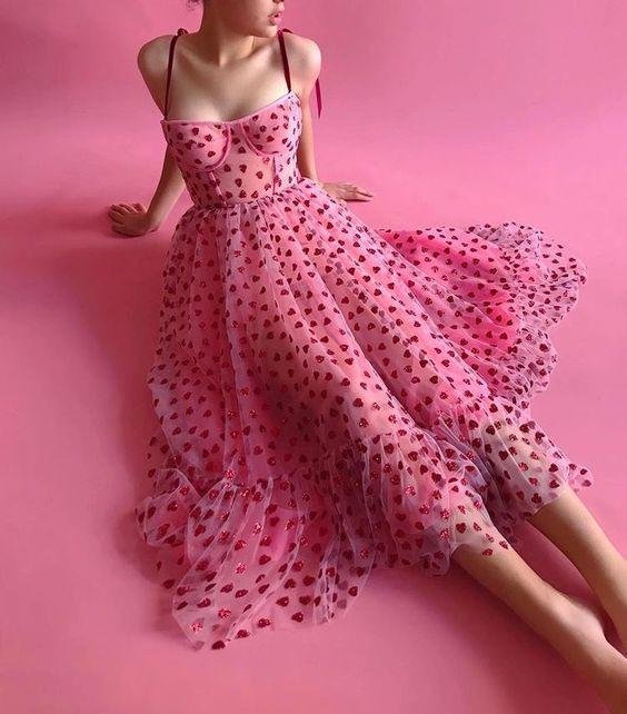 Spaghetti pink print mesh maxi homecoming  dress-zachics