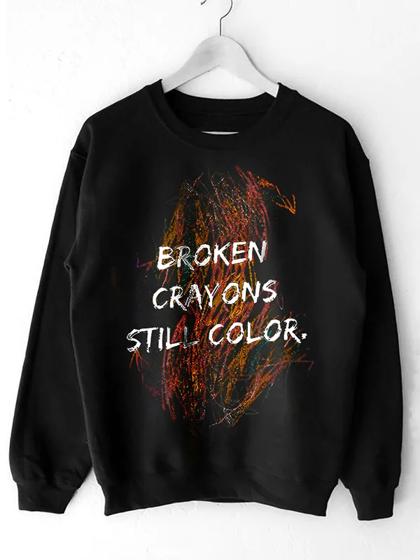 Men's Broken Crayons Still Color Scrawl Print Crew Neck Sweatshirt