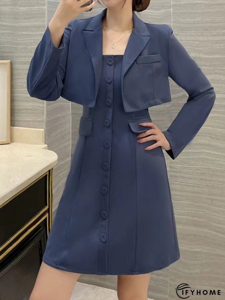 Solid Mini Dress & Short Jacket Two Pieces Set | IFYHOME