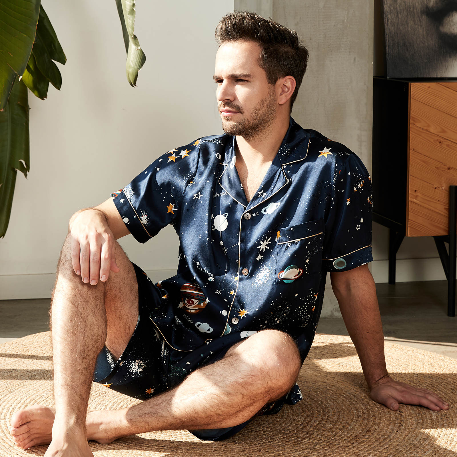 19 Momme Blue Silk Pajamas Short Set For Men REAL SILK LIFE