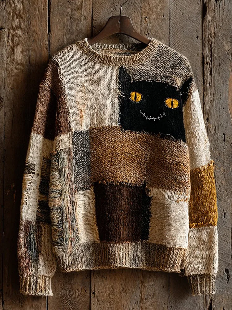 Women's Halloween Black Cat Knitted Sweater