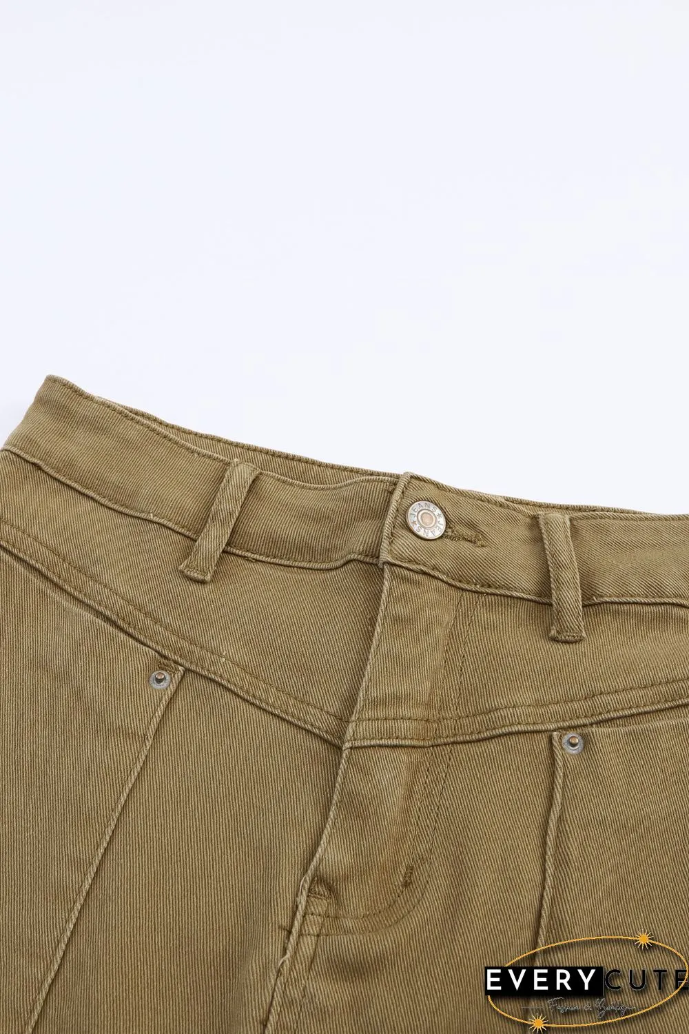 Brown High Waist Pocketed Frayed Hem Mini Denim Skirt