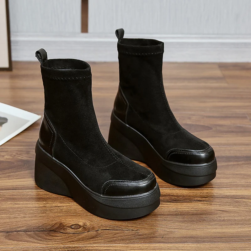 Tanguoant Tanguoant New Elastic Socks Boots Boots Fashion Boots Women's Shoes Platform Leisure Middle-Aged Mother Martin Boots