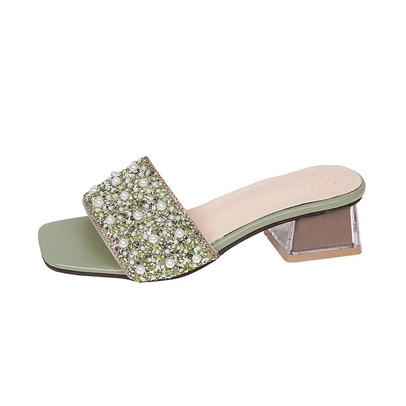 Women Summer Slipper Sandals Fashion High Heel Open Toe Crystal Slippers Ladies Luxury Rhinestone Beach Flip Flops Women's Shoes