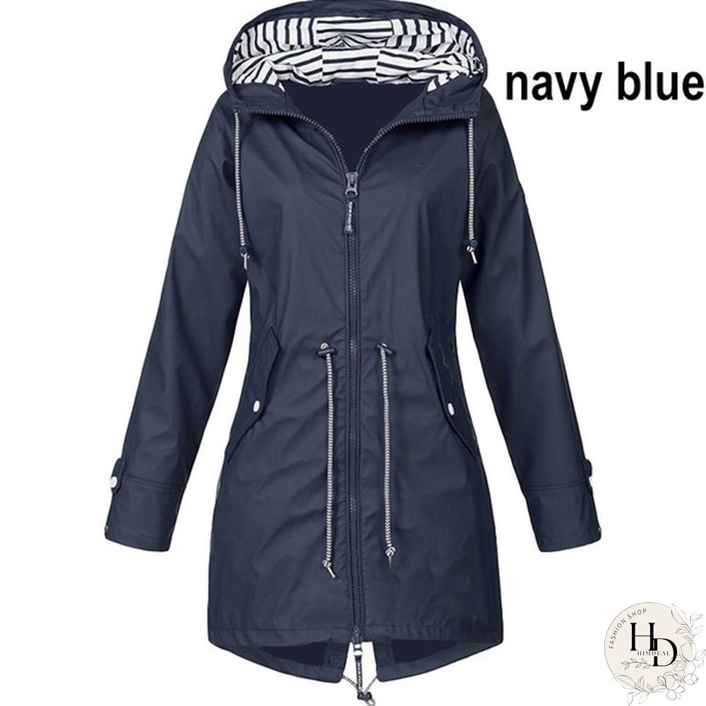 Women Waterproof Zipper Rain Jacket Solid Color Ladies Outdoor Mountaineering Lightweight Raincoats Plus Size S-5XL