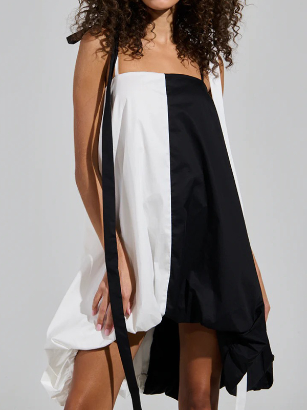 Strap Irregular Hem Colorblock Mini Dress