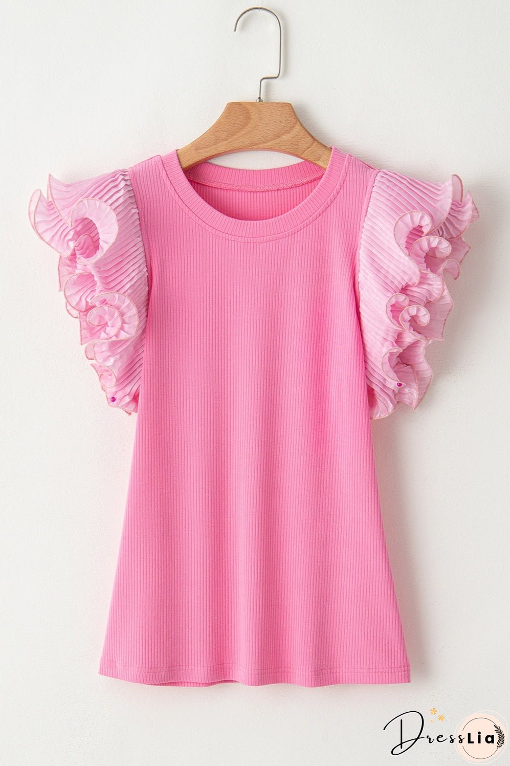 Ruffled Round Neck Cap Sleeve Top