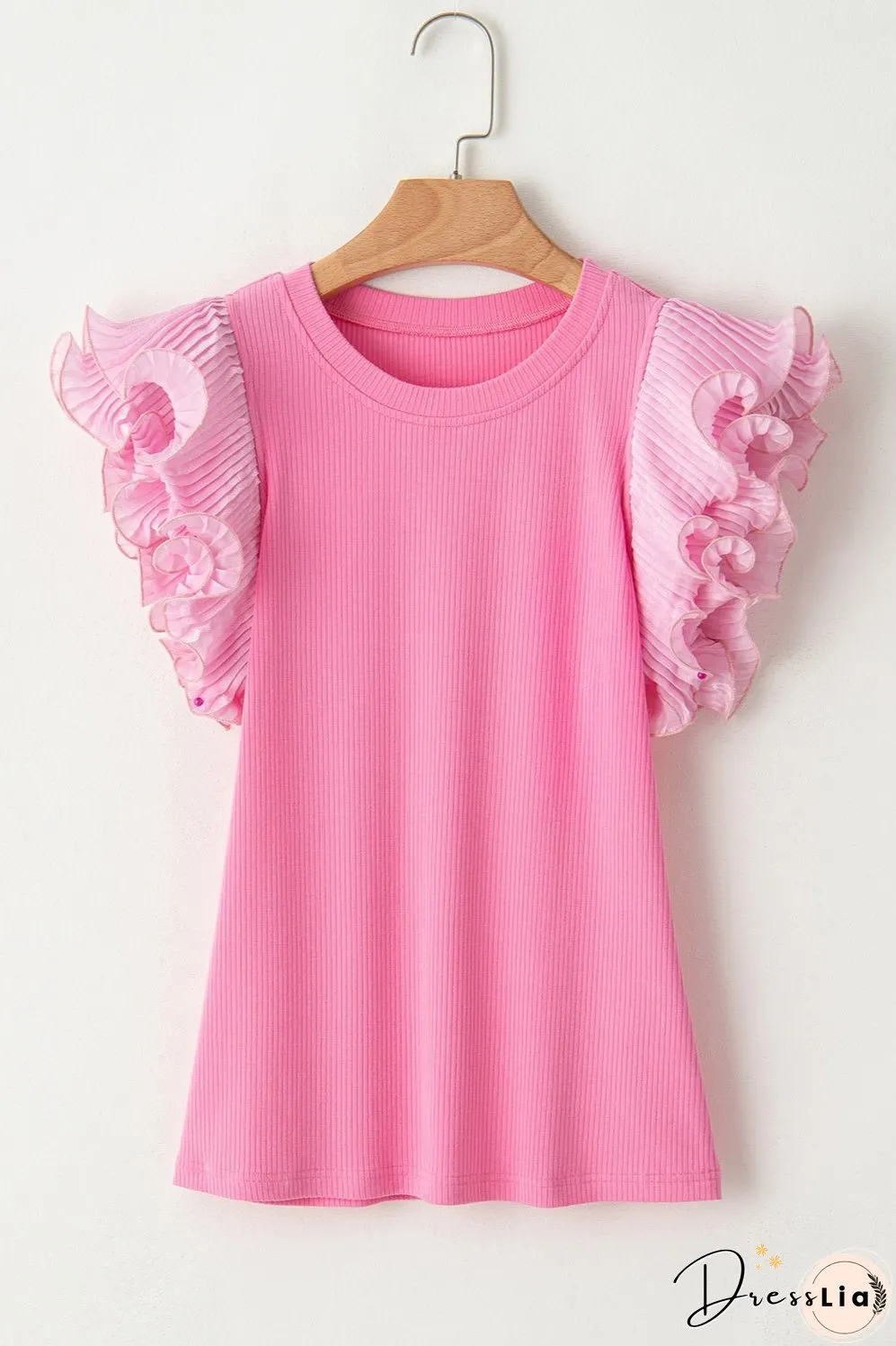 Ruffled Round Neck Cap Sleeve Top