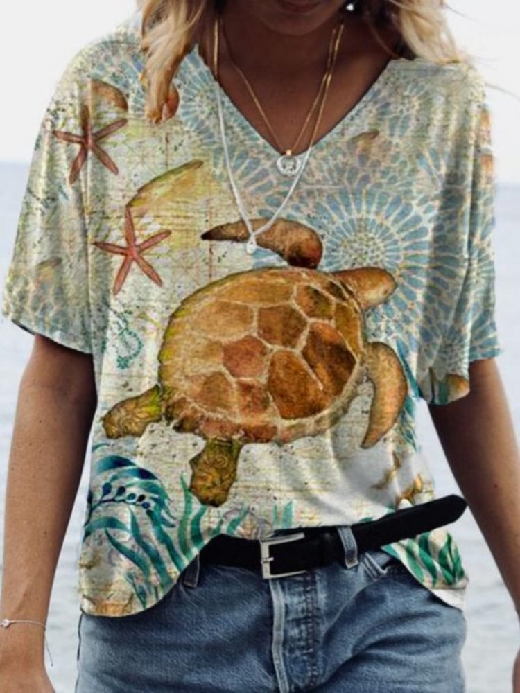 Artwishers Sea Turtle Watercolor V Neck T Shirt
