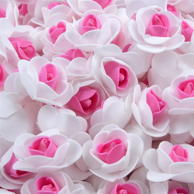50PCS PE Foam Artificial Rose Flower Head Handmade DIY Wedding Home Decoration DIY Scrapbooking Double color Fake Flowers Craft