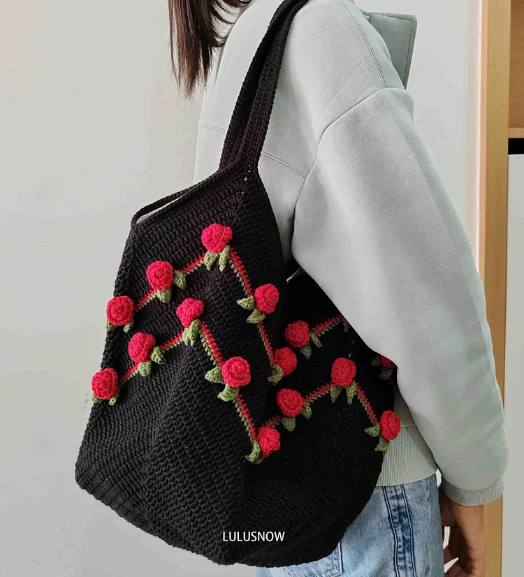 Lulusnow Handmade Red Mini Flora Casual Travel Beach Crochet Tote Bag Shoulder Bag  Gift Christmas/Valentine's/Easter/Mother's Day Gifts