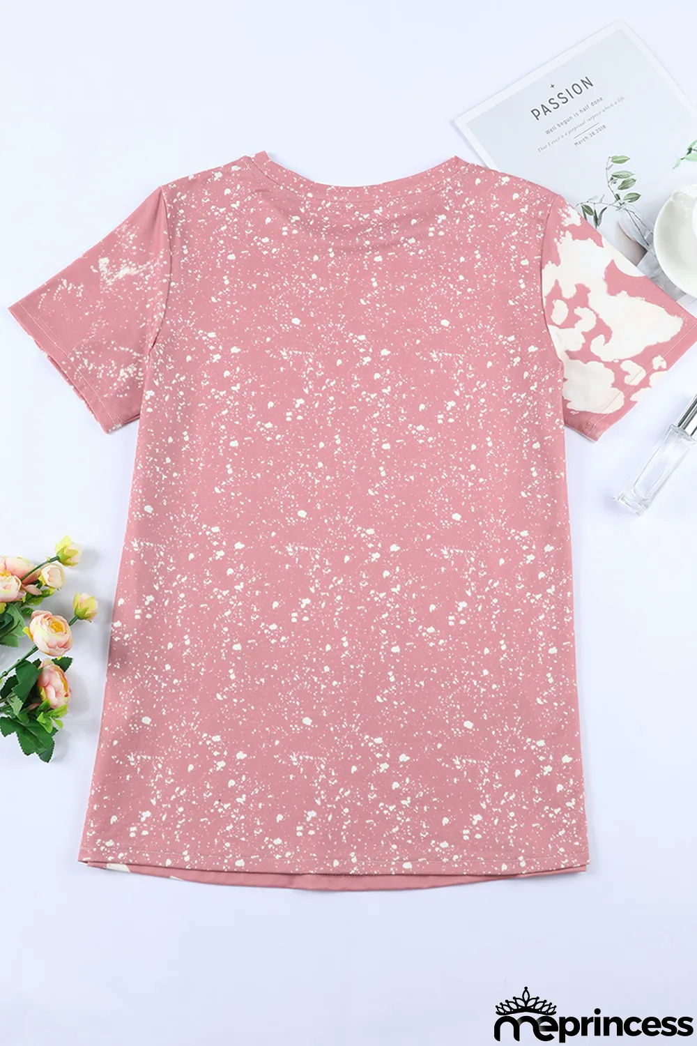 Pink Love Always Heart Leopard Bleached Print Graphic T Shirt