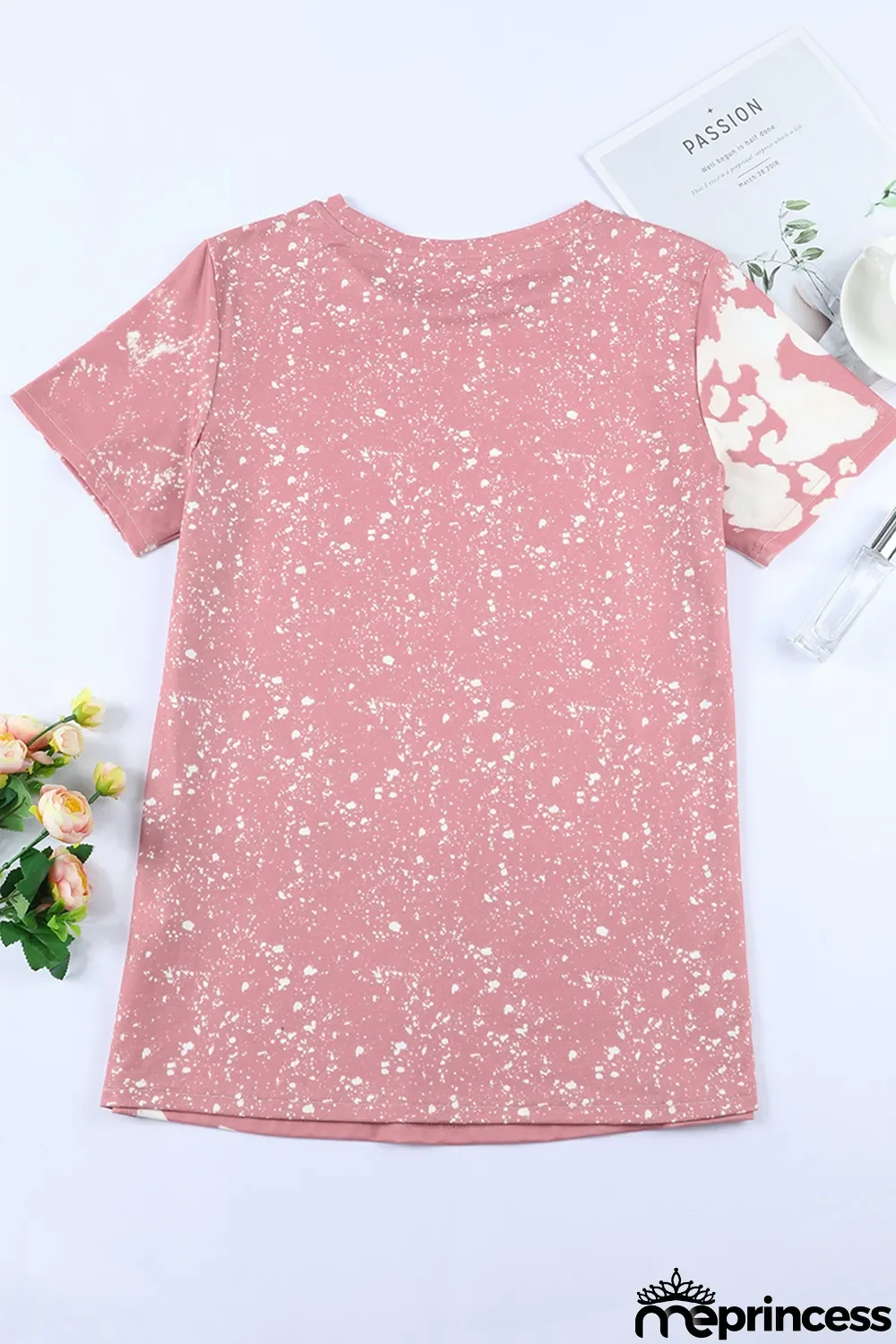 Pink Love Always Heart Leopard Bleached Print Graphic T Shirt