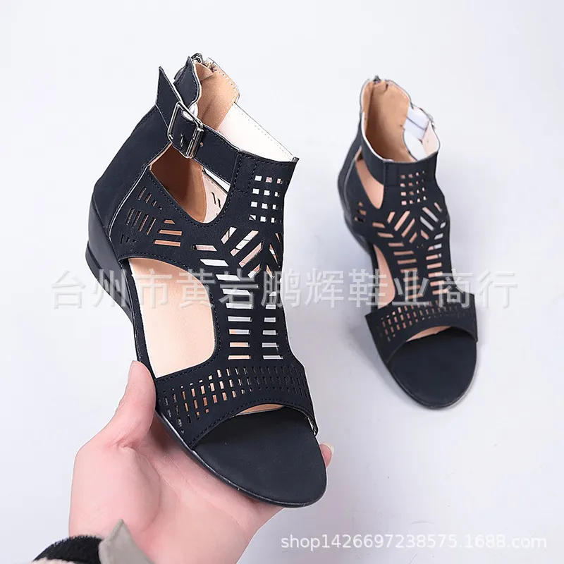 Breakj Breakj Spring And Summer New Shoes Large-Size Women's Shoes Coarse Heel Heel Shoes Hollow Fish Mouth Sandals Women