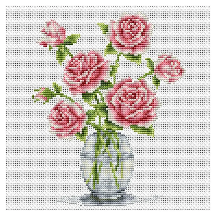 Flowers - 11CT 3 Strands Threads Printed Cross Stitch Kit - 30x30cm(Canvas)