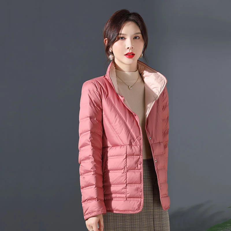 Woherb Double-Sided Double-Color Wear Winter Standing Collar Light Down Jacket Female Short Rubber White Duck Velvet Warm Coat Tide-Outfit Ideas