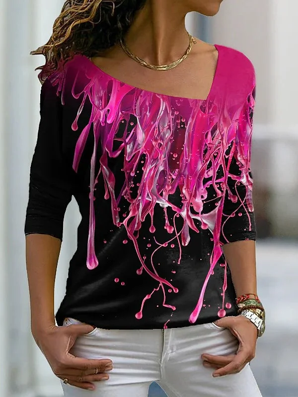 Women's V-Neck Long Sleeve Graphic Printed Tops