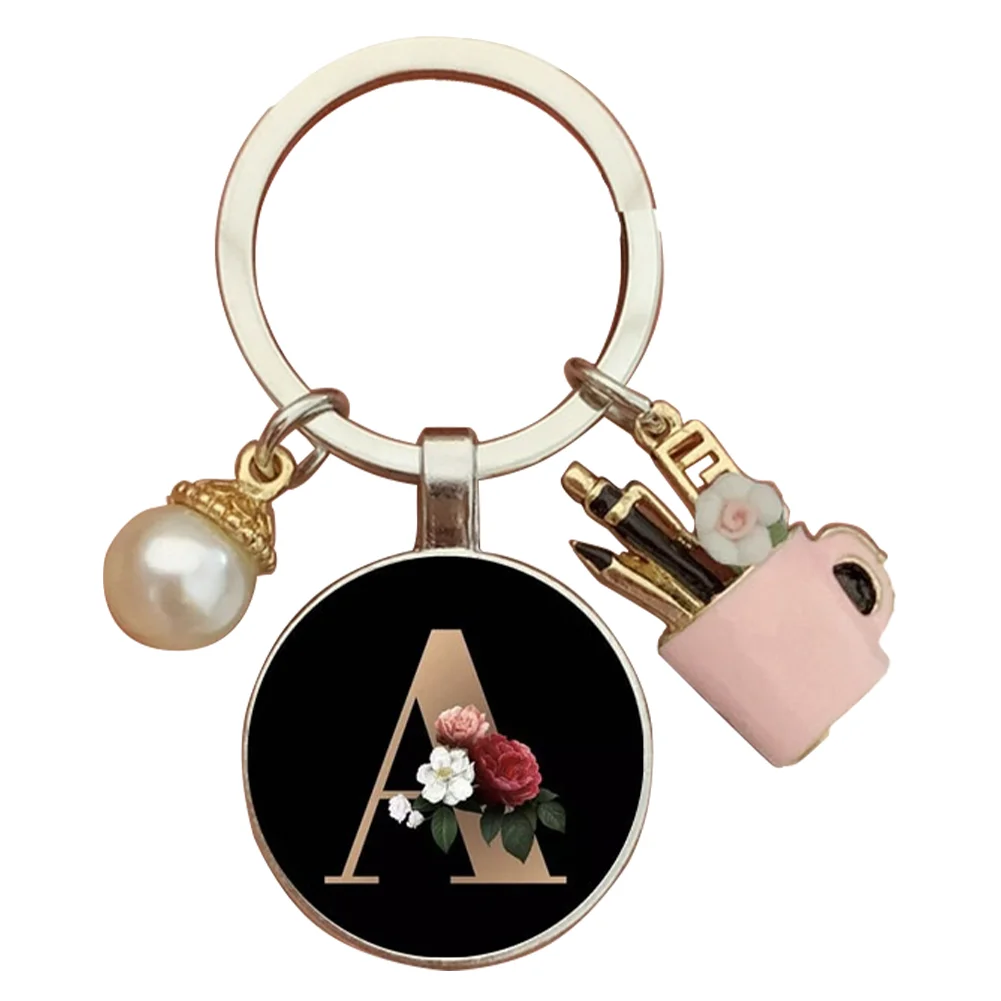 Resin Alphabet Letter Keychain Pearl Alphabet Key Ring Charms for Key Handbag Backpack