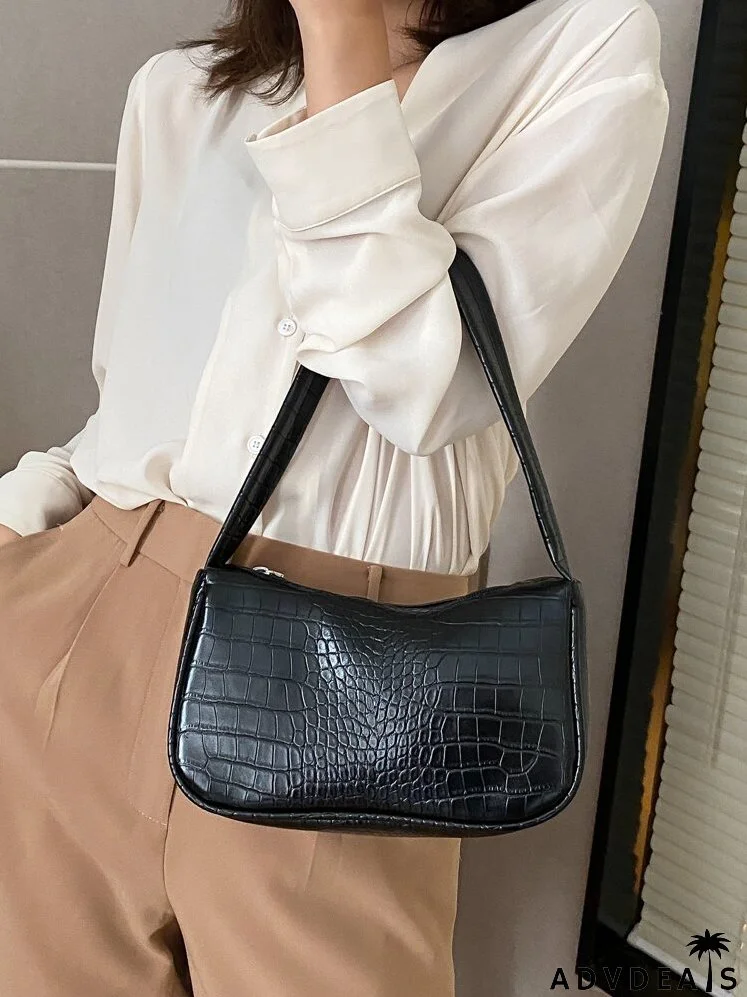 Croc Embossed Baguette Bag