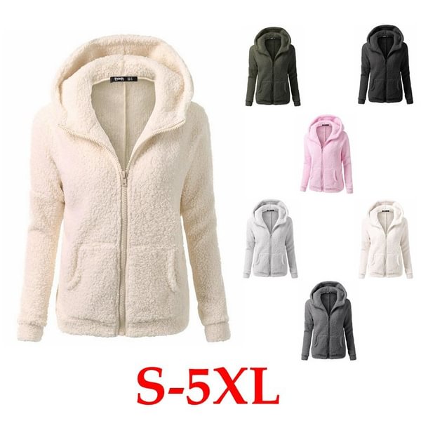 Women's Fashion Hooded Sweater Jacket Female Coat Women Casual Hoodie Coat Add Wool Sweatshirts - Shop Trendy Women's Fashion | TeeYours