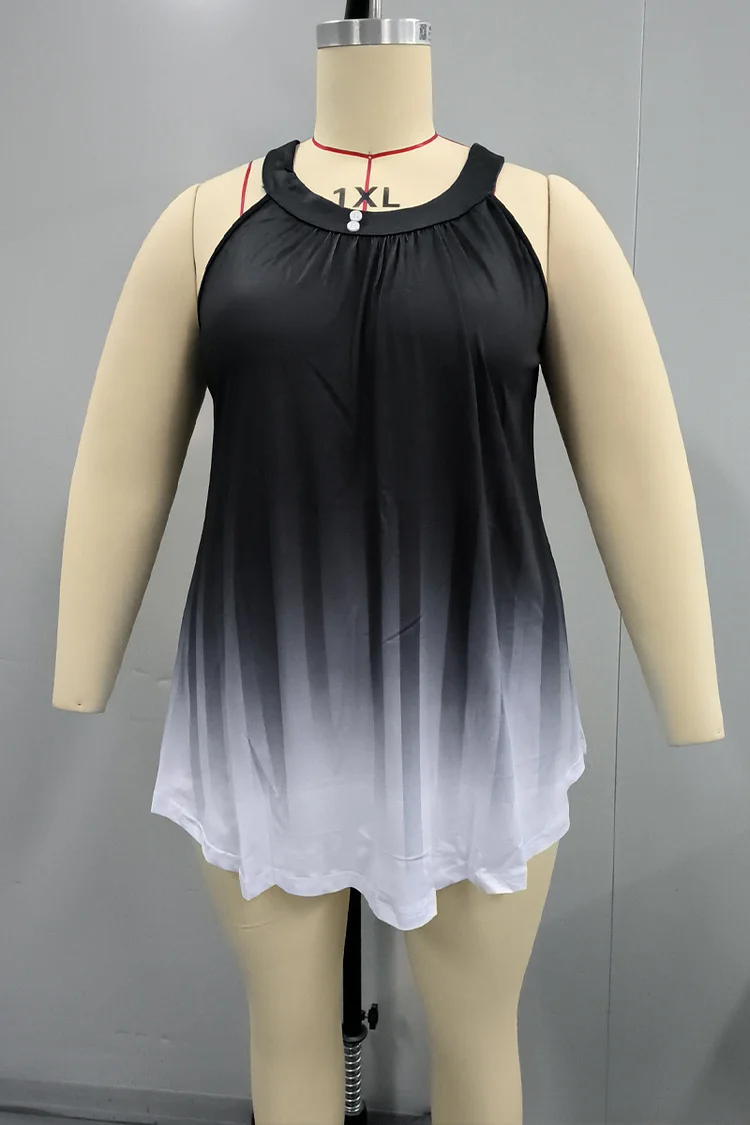 Plus Size Decorative Button Solid Curved Hem Tank Top  Flycurvy [product_label]