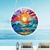 (18.5cm)DIY Acrylic Jigsaw Puzzle Window Hanging with Hanging Chain DIY Stained Glass Decoration Round Window Puzzle Decor for DIY Craft Project (Stained Glass Sea Wave)