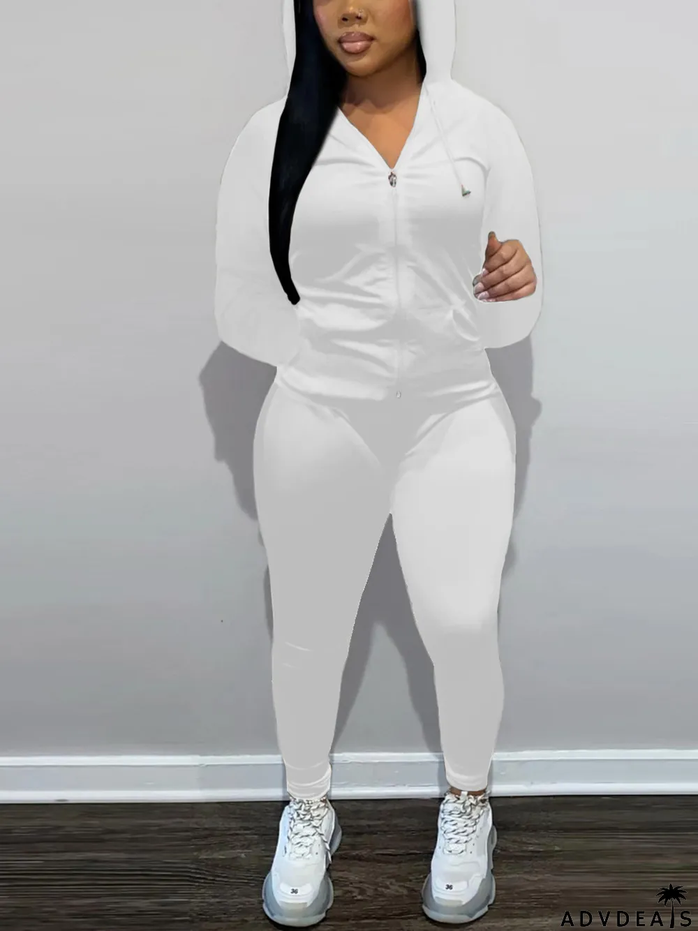 Fashion Zipper Hooded And Pants Two Piece Set