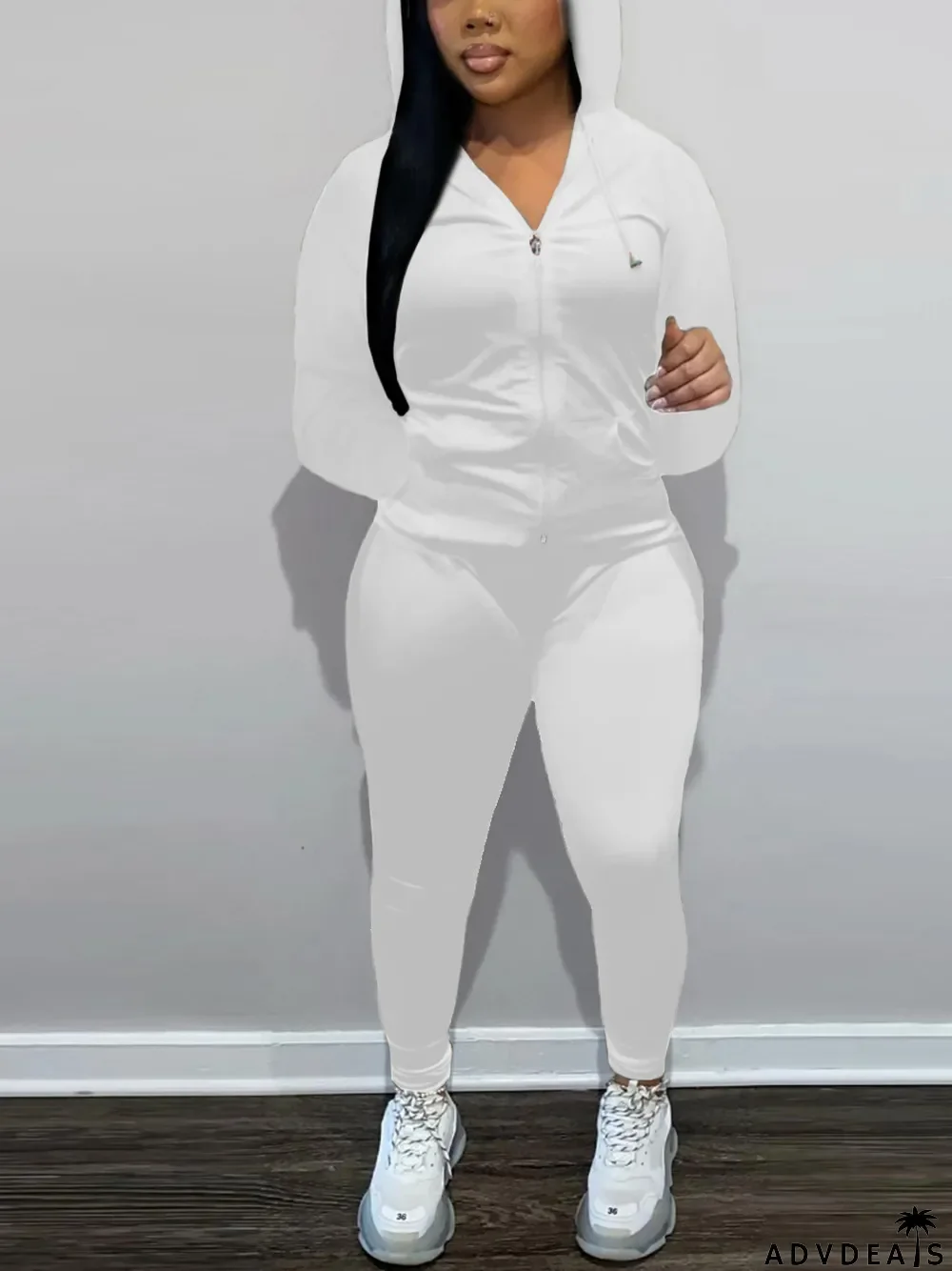 Fashion Zipper Hooded And Pants Two Piece Set