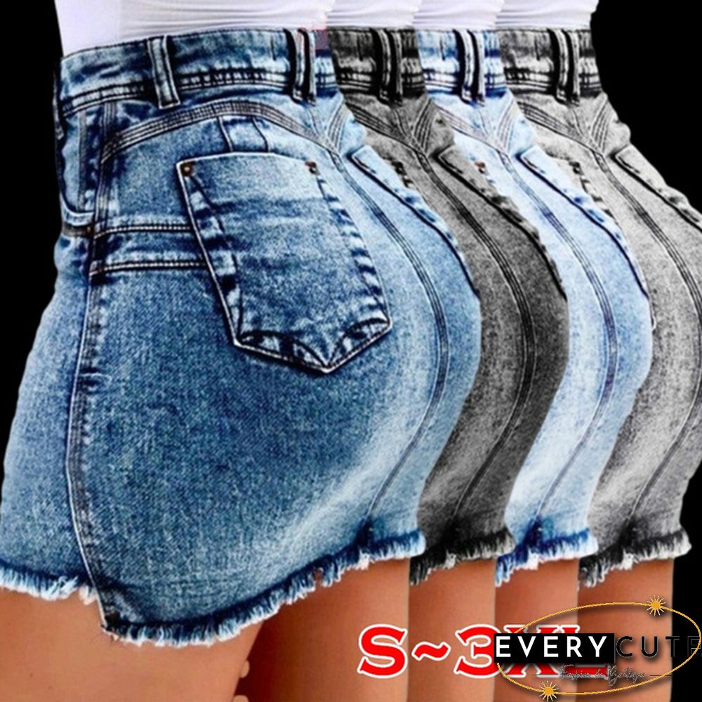Women Fashion Summer Denim Skirts Slim Fit Casual Pack Hip Jeans Short Skirt Plus Size S~3Xl