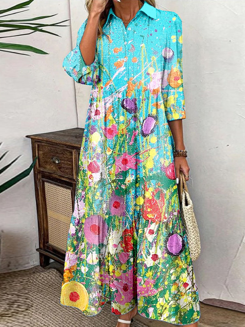 Women Long Sleeve V-neck Graphic Floral Printed Top