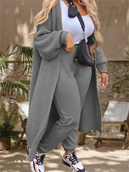Women's V-neck Sweater Cardigan Jacket Mid-length Coat