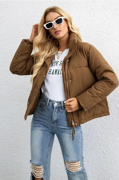 Short Stand Collar Relaxed Puffer Jacket