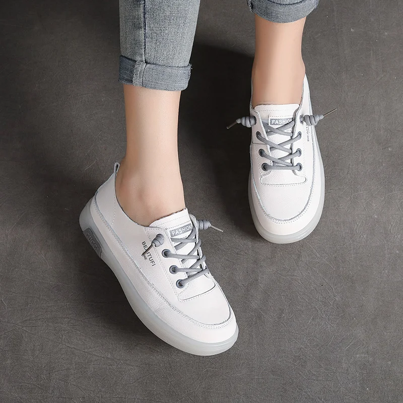 Yyvonne Layer Cowhuff Soft Sole Single Shoes Spring And Summer New Leather Flat Plate Shoes Women Comfortable Soft Small White Shoes