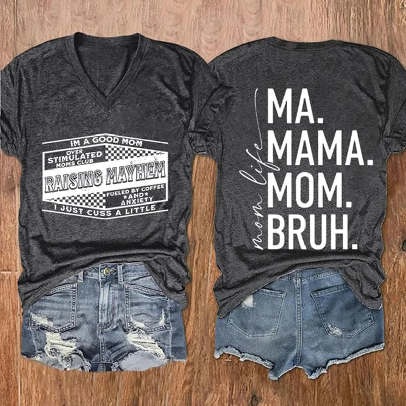 Mother's Day Raising Mayhem Mom Life Print Casual T-Shirt
