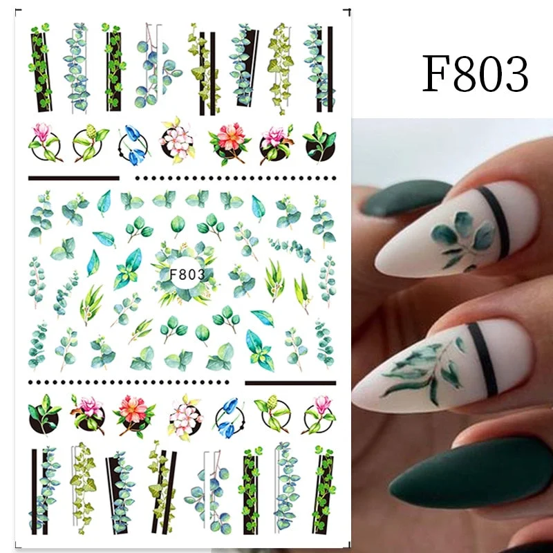 1PC 3D Nail Stickers Flowers Leaves Self-Adhesive Slider Letters Nail Art Decorations Love Heart Decals Manicure Accessories-Nail Inspo