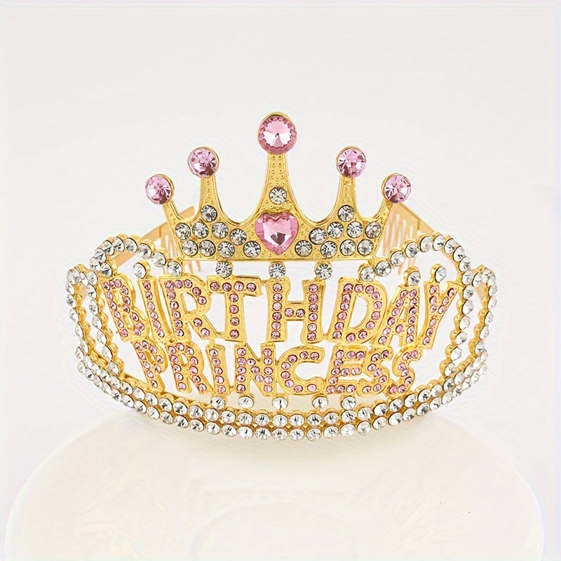 A Golden Hairband With White Diamonds For A Birthday Princess Letter Party Crown Hair Accessory