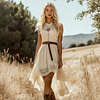  Bohemian Lace Dress with Brown Leather Belt - Perfect for Summer Outdoors by Inlyline