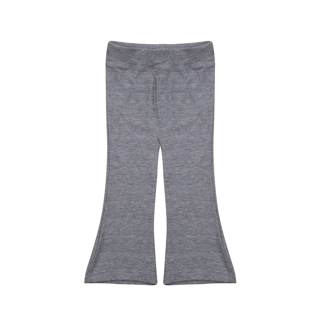 Infant Kid Baby Girls Long Pants, Solid Color Elastic Waist Ribbed Slim Fit Flared Trousers 1-7T