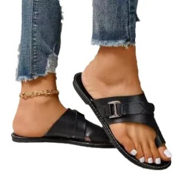 Qengg Qengg Summer New Large Size Women's Shoes Set Toe Fashion Flat With Casual Women's Cool Slippers