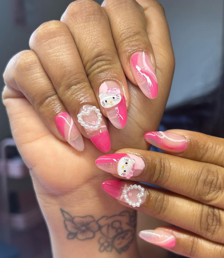 cute hello kitty acrylic nail designs