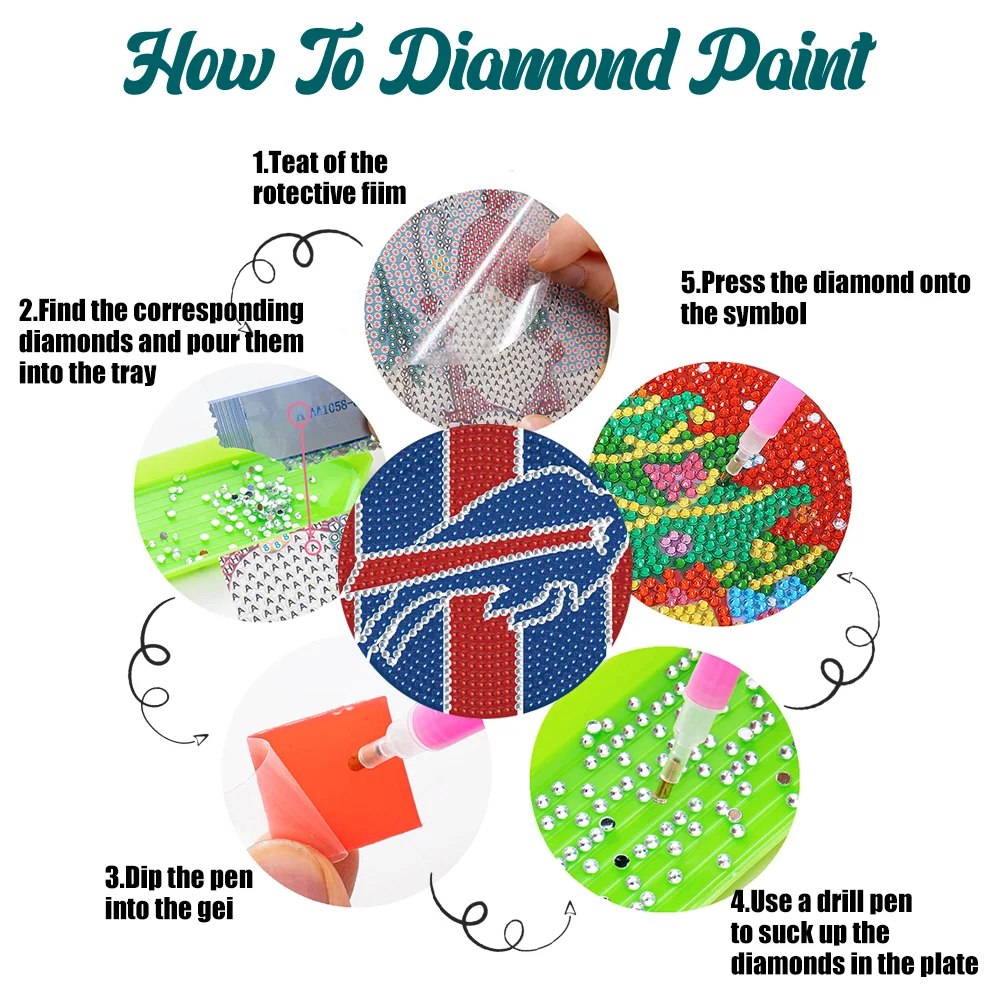 Buffalo Bills 6pcs DIY Diamond Painting Acrylic Coasters Holder for Beginner Adult