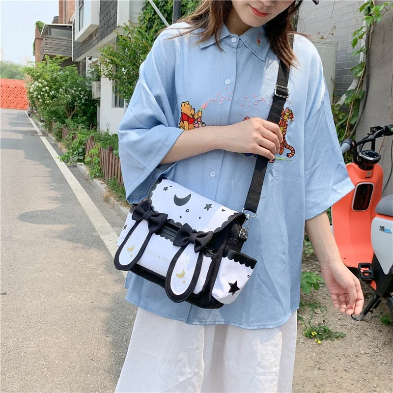 2021 Women Tote Bag Shopper Bag Casual Handbag Fashion Japanese Style Sweet Cute Bow Magical Girl Stars Moon Nylon Crossbody Bag