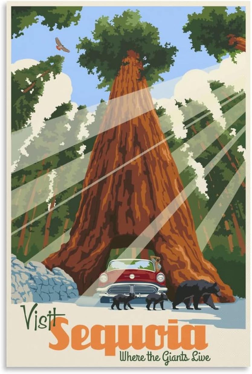 California Vintage Travel Posters Giant Sequoia National Park Canvas Prints Wall Art Paintings Pictures for Living Room Bedroom Decoration Home Bathroom Wall Decor Posters 12x18inch(30x45cm) 12x18inch(30x45cm)
