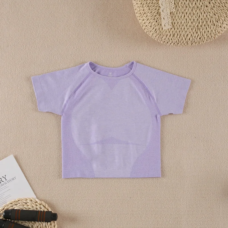 SVOKOR Sport Crop Top Women Seamless Short Sleeve T Shirts Fitness Elastic Tight O-Neck Athletic Active Wear Solid Bodycon