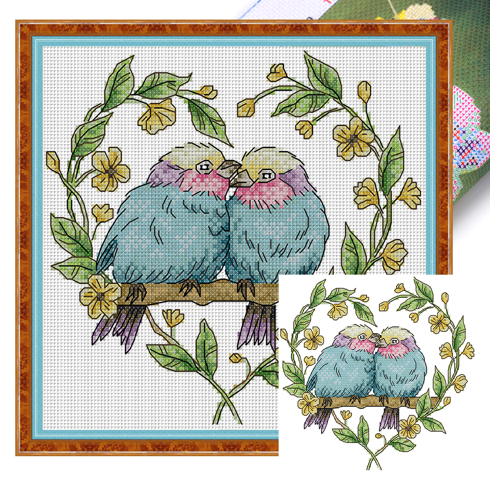Birds In Love Partial 14CT Pre-stamped Canvas(21*21cm) Cross Stitch(backstitch)